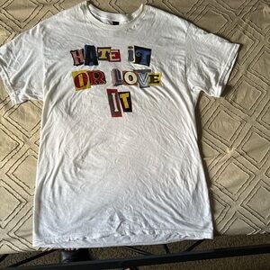 SHEIN White Graphic Tee with Colorful Letters